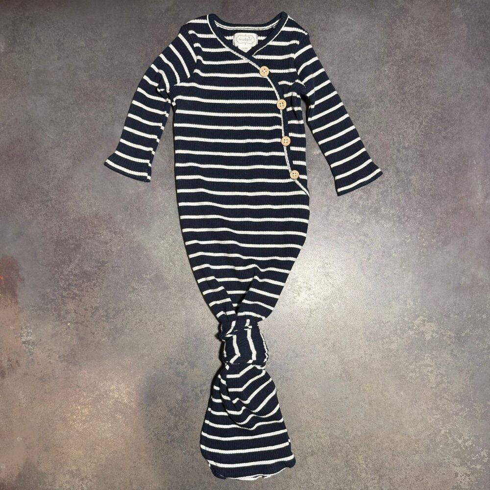 Mudpie Navy White Stripe Kimono One Piece Gown Night Sleepwear 0-3M